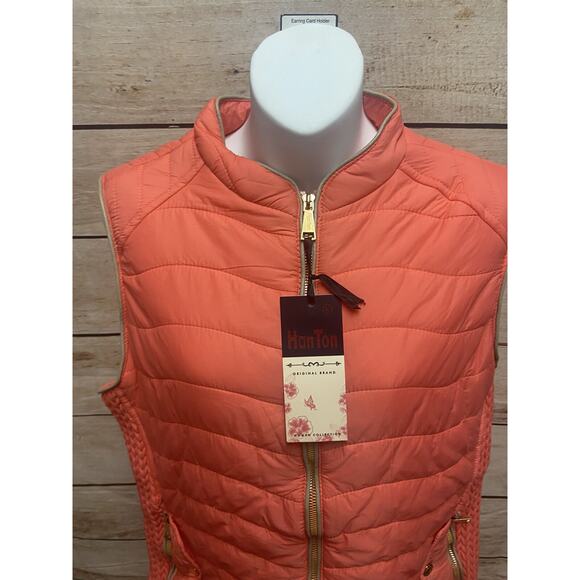 Han Ton Vest Womens Size Large Orange Hiking Puffer Sleeveless New Full Zip - Picture 11 of 12